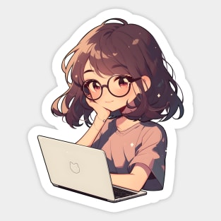 Cartoon girl with laptop Sticker